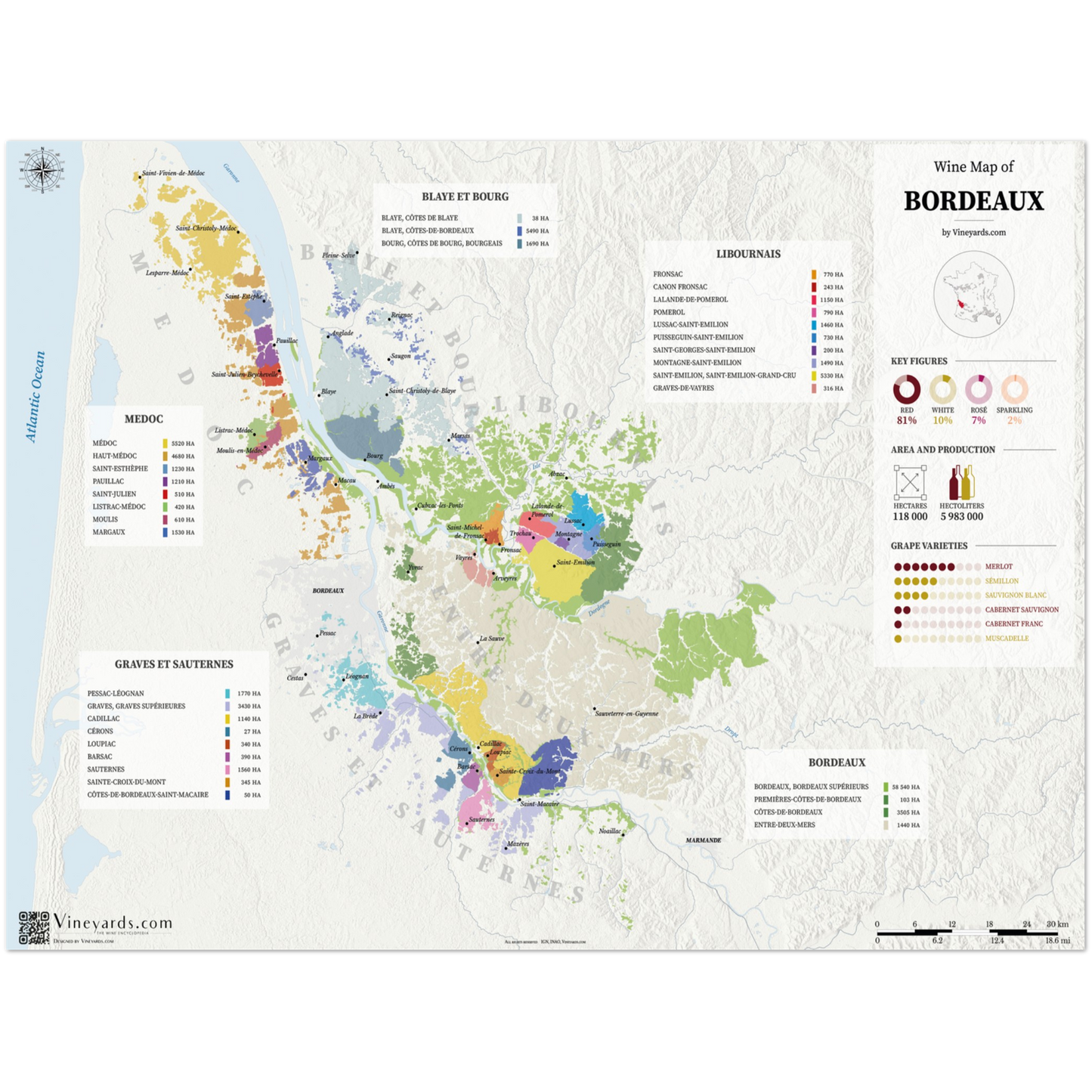 Bordeaux Wine Map for sale
