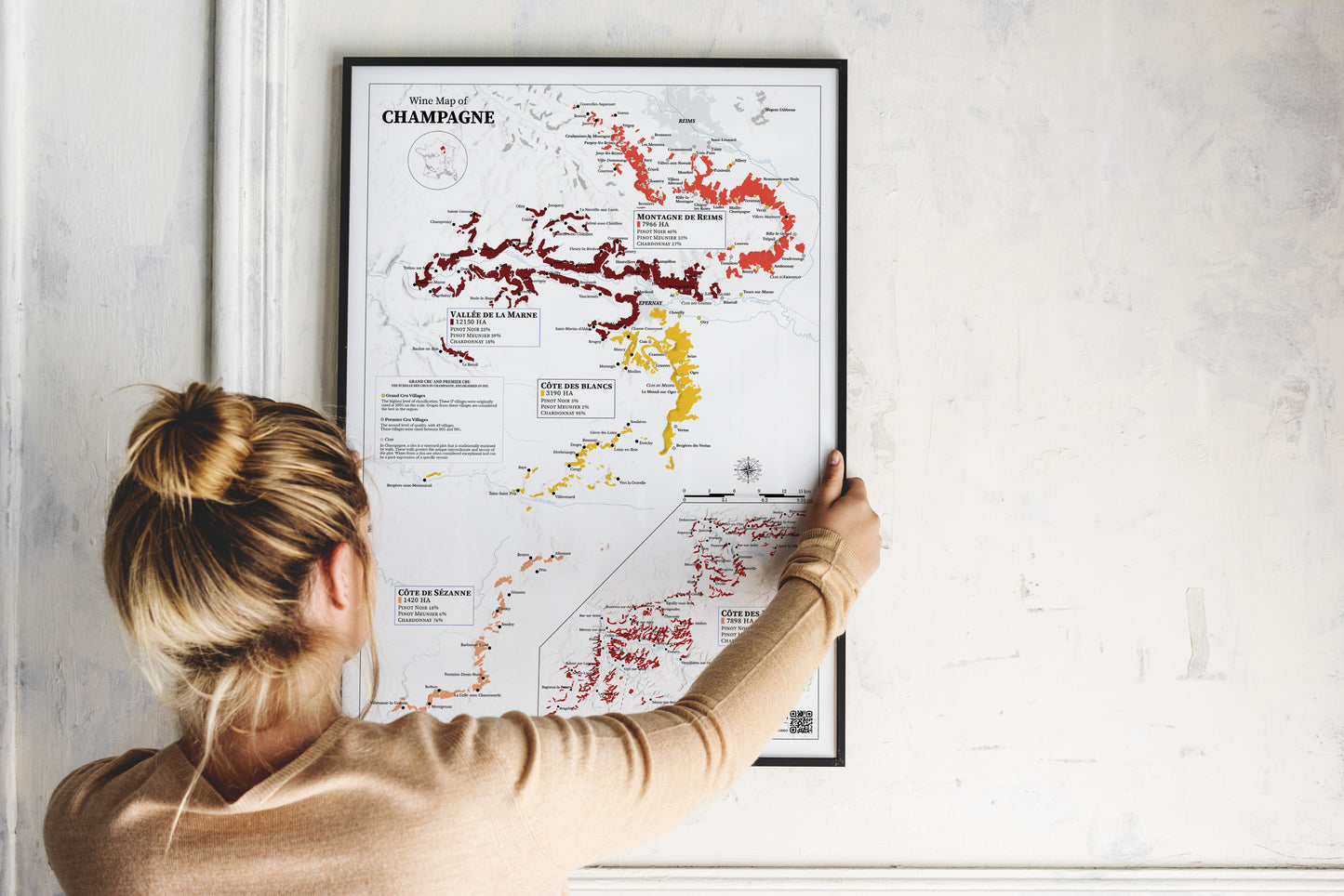 Wine Map of Champagne -Black Metal Framed Poster