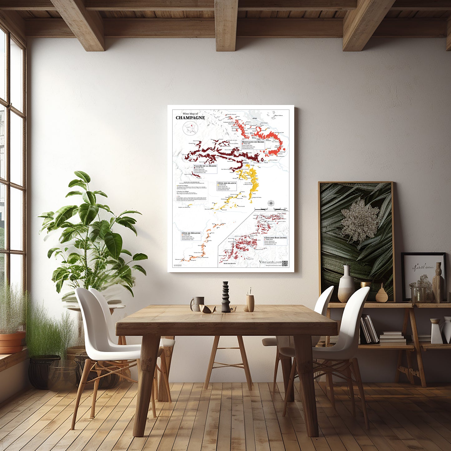 Wine Map of Champagne -Black Metal Framed Poster