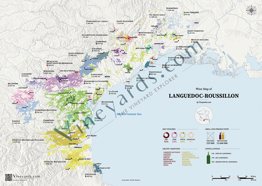 Languedoc Roussillon Wine Map Poster