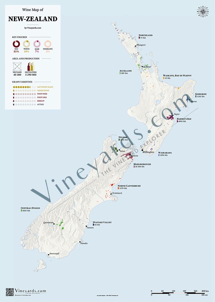 Wine Map of New Zealand for sale